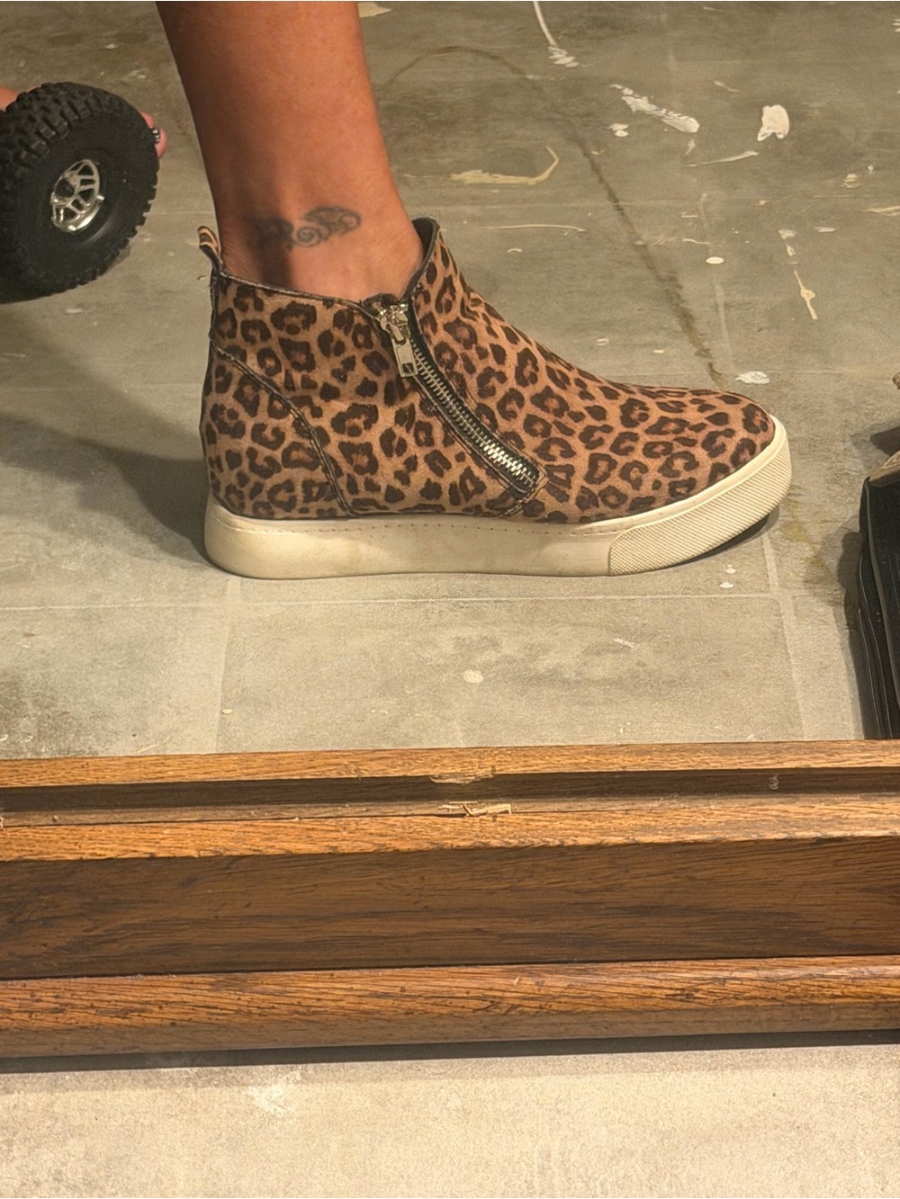 Soda Leopard Print Zip Ankle Sneakers in Brown